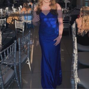 Camille La Vie Blue Ruched Sweetheart Gown